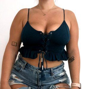 American Eagle ruffled crop tank tie front, medium